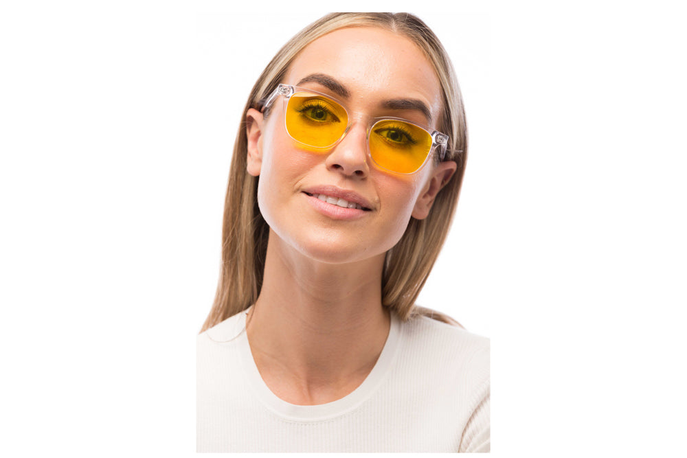 Woman Wearing Crystal Light Sensitivity Glasses Readers