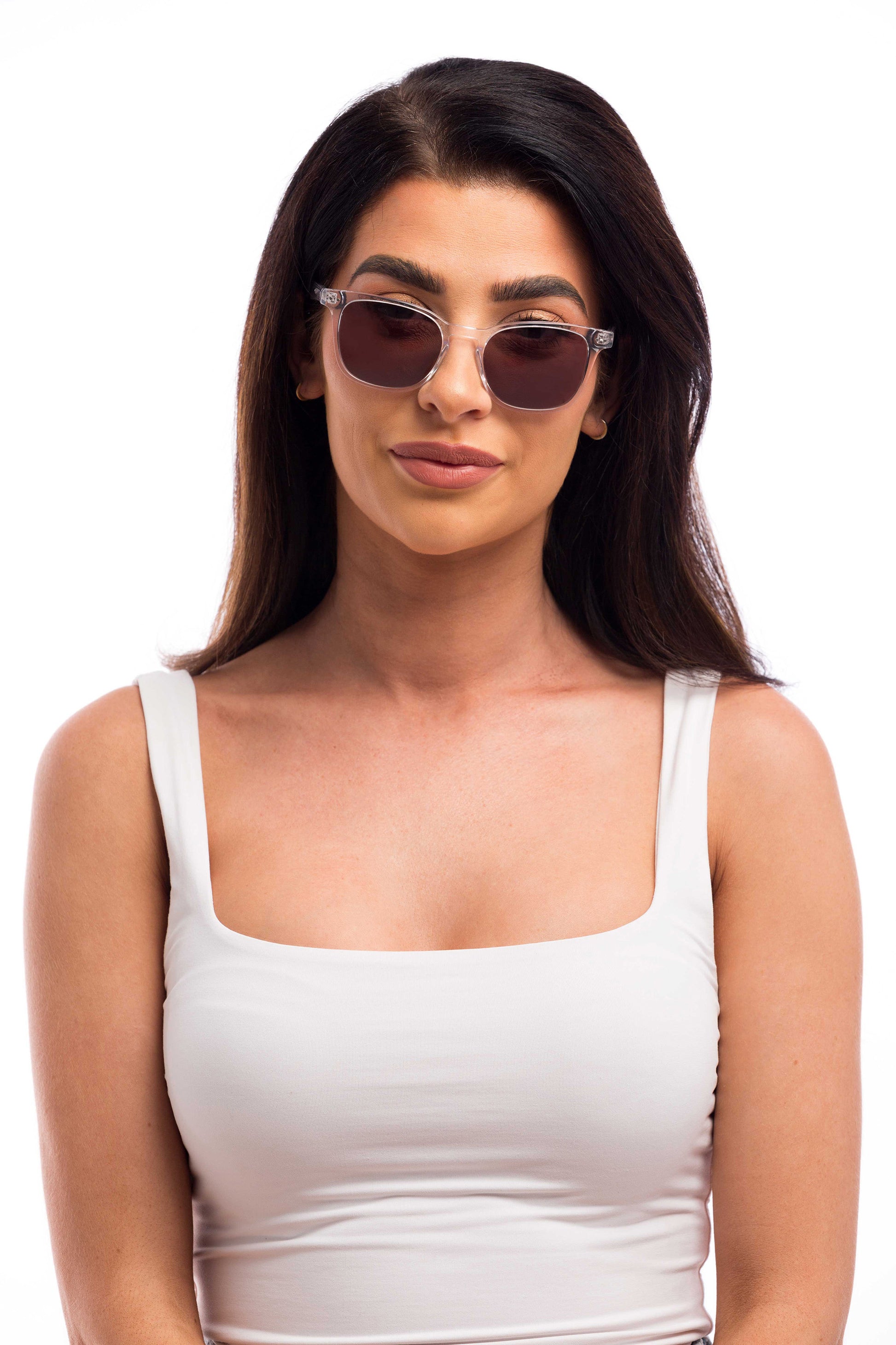 Woman Wearing Crystal Sunglasses Prescription (Brown)